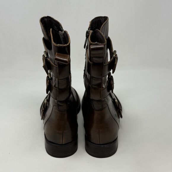 Born Mayne Boots Womens 7 M Brown Leather Distressed Side Zipper Buckles Biker - Picture 10 of 16